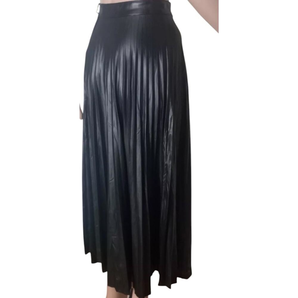 Zara Black Faux Leather Midi Skirt Belt Pleated Maxi Women XS Blogger Fave Wrap - Picture 10 of 11